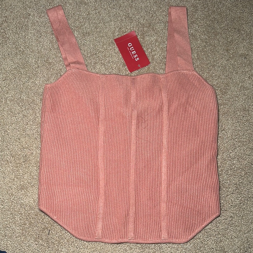 GUESS- Baby Pink Corset Sweater Top
